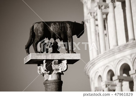 Leaning tower Capitoline wolf in Pisa 47961829