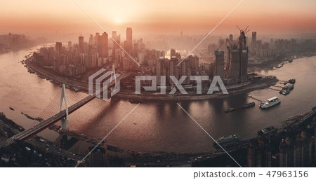 Chongqing urban architecture sunset 47963156
