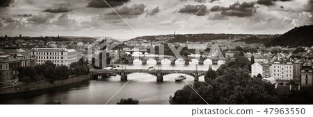 Prague skyline and bridge Prague skyline and bridge 47963550