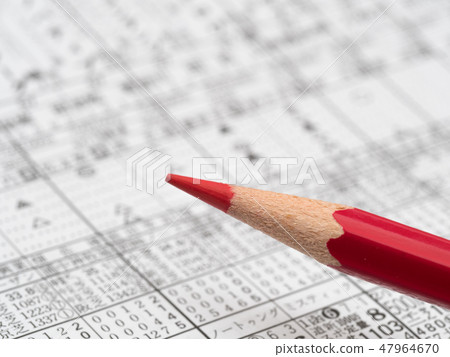 Horse racing information and red pencil 47964670