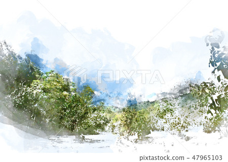 Mountain hill watercolor painting background. Mountain hill watercolor painting background. 47965103