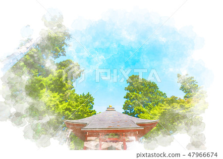 Takao mountain meditation watercolor painting 47966674