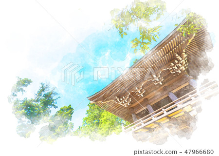 Takao mountain meditation watercolor painting Takao mountain meditation watercolor painting 47966680