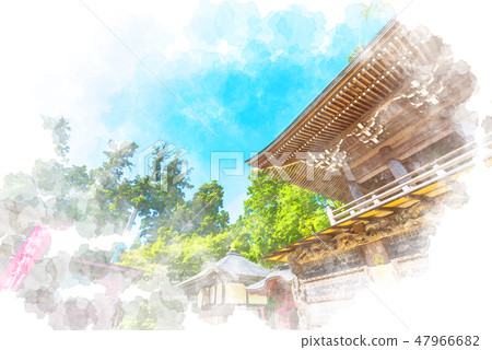 Takao mountain meditation watercolor painting 47966682