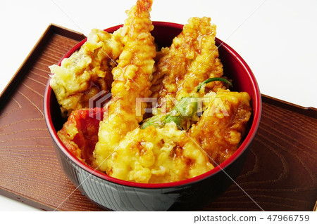 Bowl of rice and fried fish 47966759