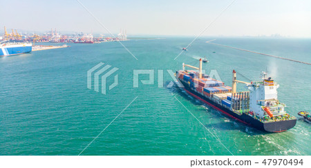 Aerial view of cargo ships in sea are transported Aerial view of cargo ships in sea are transported 47970494
