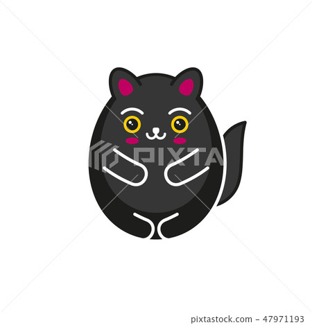 Cute Cartoon Kawaii Black Cat On White Stock Illustration