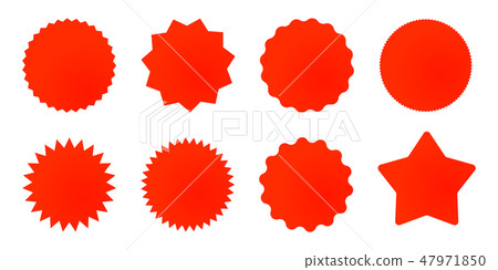 Set of red star or sun shaped sale stickers. 47971850