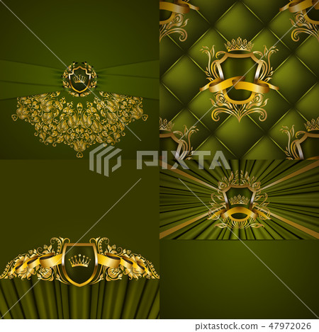 Set of luxury ornate backgrounds in vintage style. Elegant gold frame with floral elements, blazon 47972026