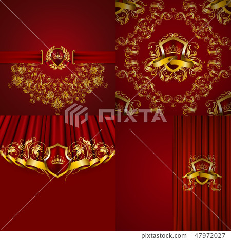 Set of luxury ornate backgrounds in vintage style. Elegant gold frame with floral elements, blazon 47972027