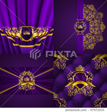 Set of luxury ornate backgrounds in vintage style. Elegant gold frame with floral elements, blazon 47972035