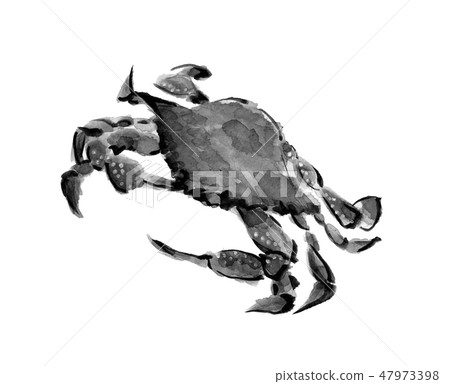 Watari fish crawl crab ink painting monotone 47973398