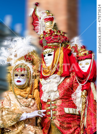 People in costumes at Venice carnival 2018, Italy People in costumes at Venice carnival 2018, Italy 47973614