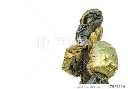 Person in carnival mask at white background 47973619