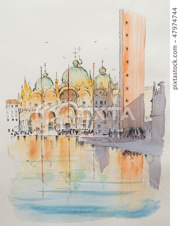Watercolor painting Petty painting Landscape painting Venice 47974744