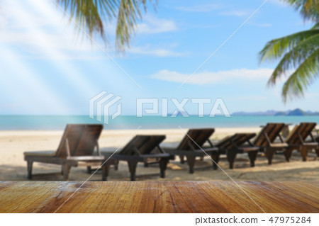 Wooden table or floor with beach at Pranburi 47975284