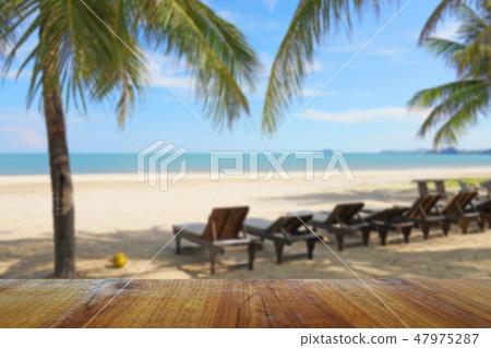 Wooden table or floor with beach at Pranburi 47975287