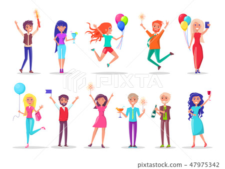 Birthday Celebration, Girls and Guys with Balloons Birthday Celebration, Girls and Guys with Balloons 47975342