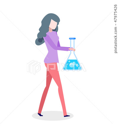 Chemist Woman Holding Bolb with Blue Liquid Vector Chemist Woman Holding Bolb with Blue Liquid Vector 47975426