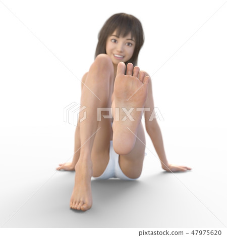 A young lady showing a soles feet perming Real 3DCG illustration material A young lady showing a soles feet perming Real 3DCG illustration material 47975620
