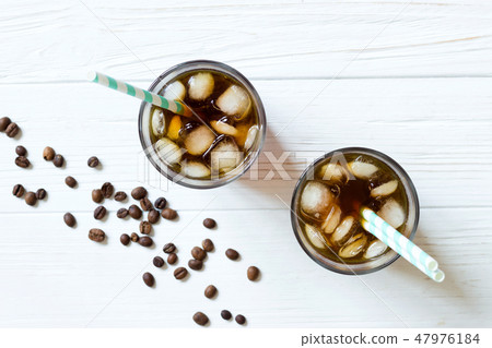 Cold brew. Coffee with ice. Top view Cold brew. Coffee with ice. Top view 47976184