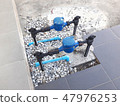 Water pipe and meter with waterspout on floor. 47976253