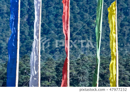 Garlands of colorful buddhist prayer flags. 47977232