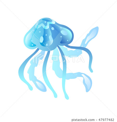 Jellyfish, Beautiful Blue Swimming Marine Underwater Creature, Transparent Medusa Vector 47977482