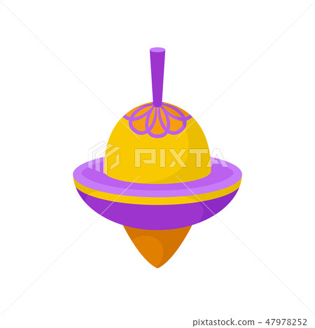 Purple-orange spinning top. Classic plastic whirligig. Children toy. Kids development game. Flat Purple-orange spinning top. Classic plastic whirligig. Children toy. Kids development game. Flat 47978252