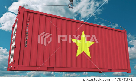 Container with flag of Vietnam. Vietnamese import or export related conceptual 3D rendering Container with flag of Vietnam. Vietnamese import or export related conceptual 3D rendering 47978371