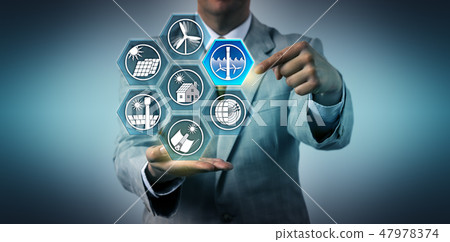 Man Selecting Tidal Power In Mix Of Renewables Man Selecting Tidal Power In Mix Of Renewables 47978374
