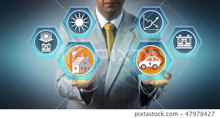 Designer Presenting Car Charged By Rooftop Solar Designer Presenting Car Charged By Rooftop Solar 47978427