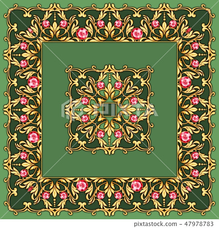 Square composition with golden scrolls and leaves Square composition with golden scrolls and leaves 47978783