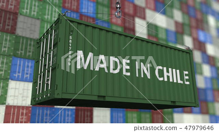 Loading container with MADE IN CHILE caption. Chilean import or export related 3D rendering 47979646