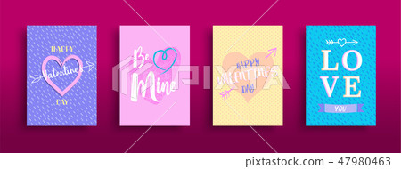 Cute pastel valentines day greeting card set 47980463