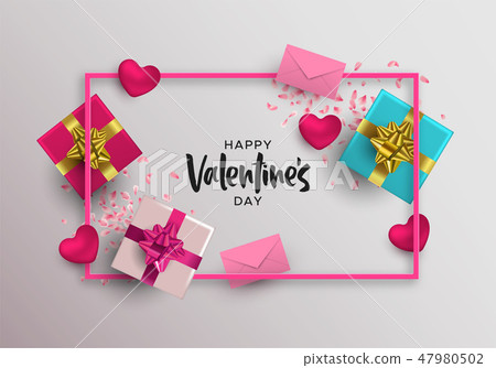 Download Valentines Day Card Frame Of Pink 3d Love Elements Stock Illustration 47980502 Pixta