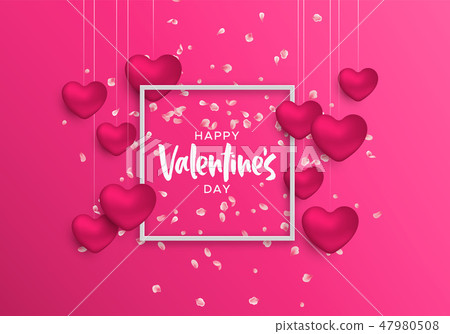 Valentines Day frame card of pink heart and flower - Stock Illustration ...
