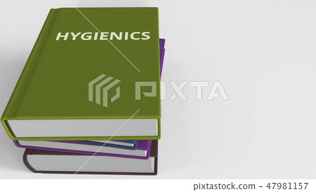 Heap of books on HYGIENICS, 3D rendering 47981157