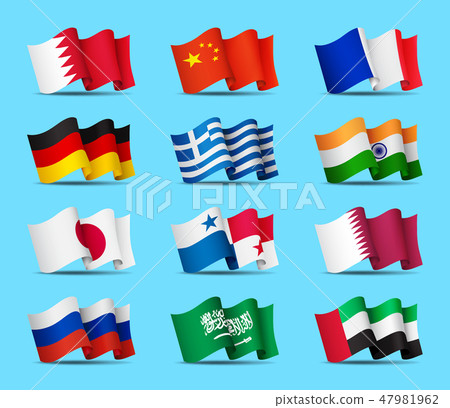 Set of waving flags icons isolated, official symbols of countrys, vector illustration. Set of waving flags icons isolated, official symbols of countrys, vector illustration. 47981962
