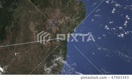 Airplane flying to Salvador, Brazil from west. 3D rendering 47983343