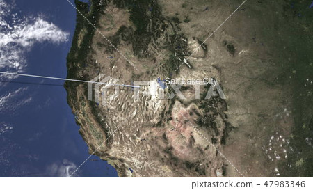 Plane arriving to Salt Lake City, United States from west, 3D rendering 47983346