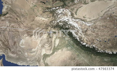 Airliner flying to Rawalpindi, Pakistan from west. 3D rendering  Airliner flying to Rawalpindi, Pakistan from west. 3D rendering  47983374