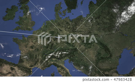 Airliner flying to Prague, Czech Republic from west. 3D rendering 47983428