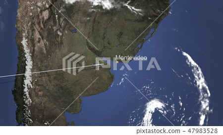 Commercial airplane flying to Montevideo, Uruguay. 3D rendering Commercial airplane flying to Montevideo, Uruguay. 3D rendering 47983528
