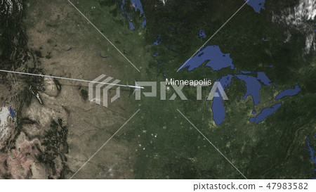 Commercial airplane flying to Minneapolis, United States. 3D rendering 47983582