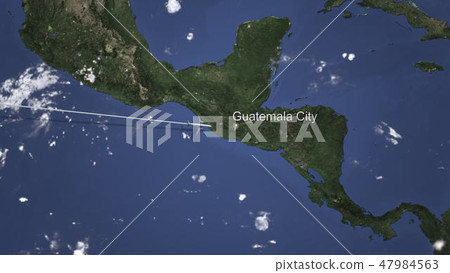 Airplane flying to Guatemala City, Guatemala on the map. 3D rendering 47984563
