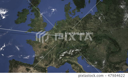 Plane arriving to Frankfurt Am Main, Germany from west, 3D rendering 47984622
