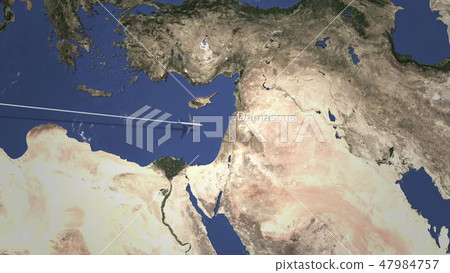 Airliner flying to Damascus, Syria from west.... - Stock Illustration ...