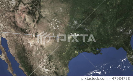 Airplane flying to Dallas, United states on the map. 3D rendering  47984758
