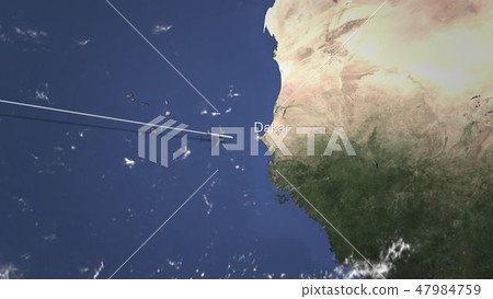 Airplane flying to Dakar, Senegal on the map. 3D rendering Airplane flying to Dakar, Senegal on the map. 3D rendering 47984759
